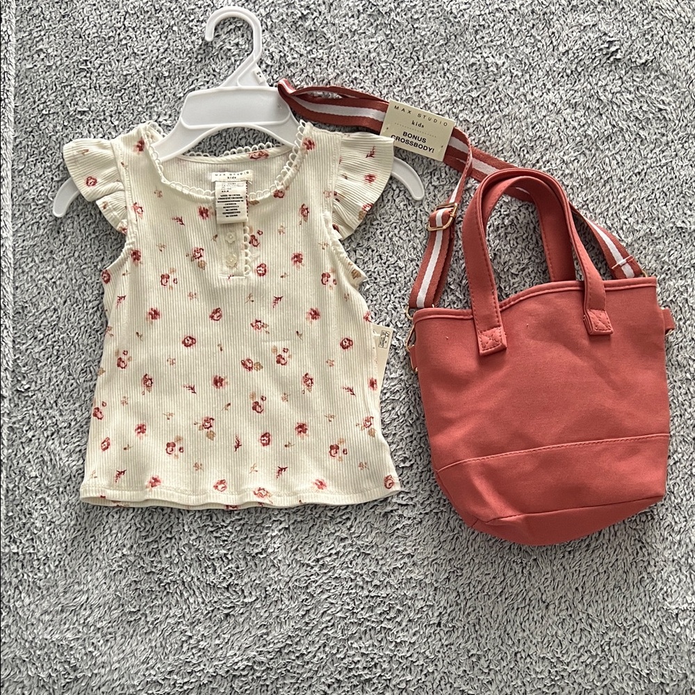 Floral Ruffle Top and Pink Tote Set NWT